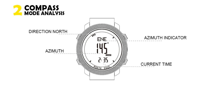 NORTH EDGE Men's Sport Digital Watch Hours Running Swimming Military Army Watches Altimeter Barometer Compass Waterproof 50m