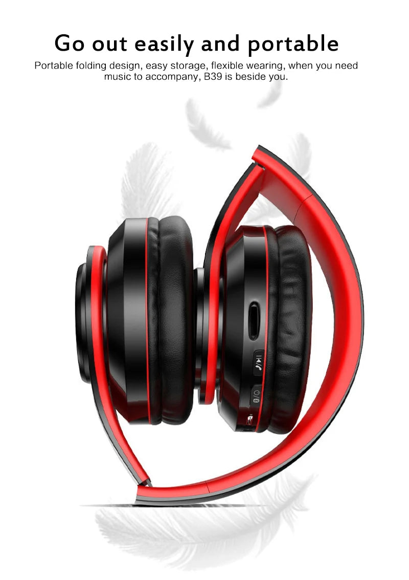 B39 Portable Wireless Headphones Foldable MP3 Player Headset Microphone LED Colorful Lights UV Waterproof BT Headset JL Chipset