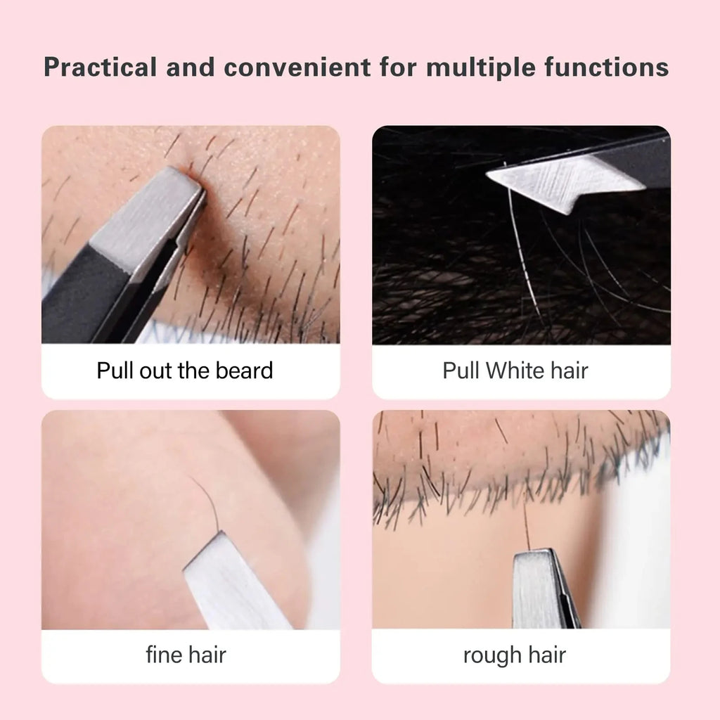 1/4pcs Black Stainless Steel Eyebrow Tweezers Slant&Flat Point Beauty Tools for Eyelash Grooming Ingrown Hair Removal Precision