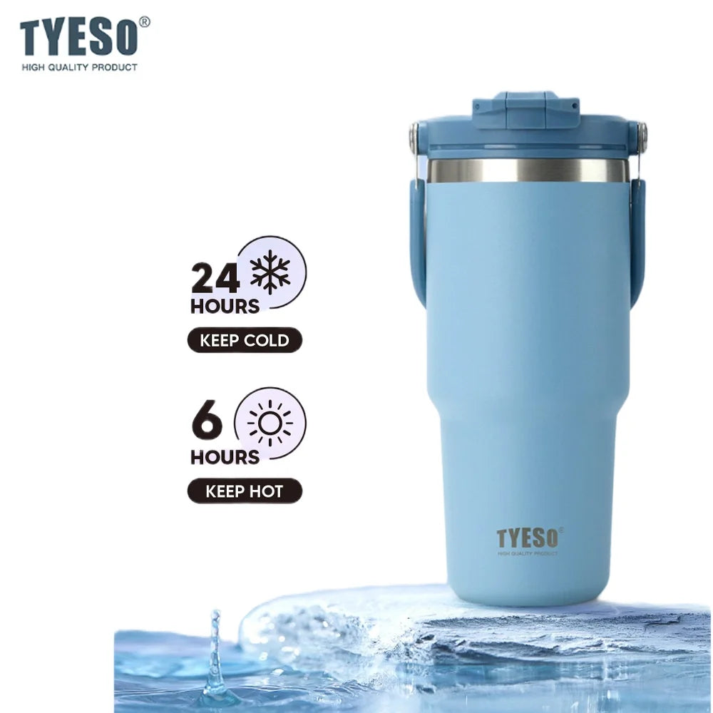 Tyeso 1200ML Handle Vacuum Flasks Cup Dual-Drink Coffee Mug Stainless Steel Ice Cup Car Bottle Hot Cold Retention Thermoses