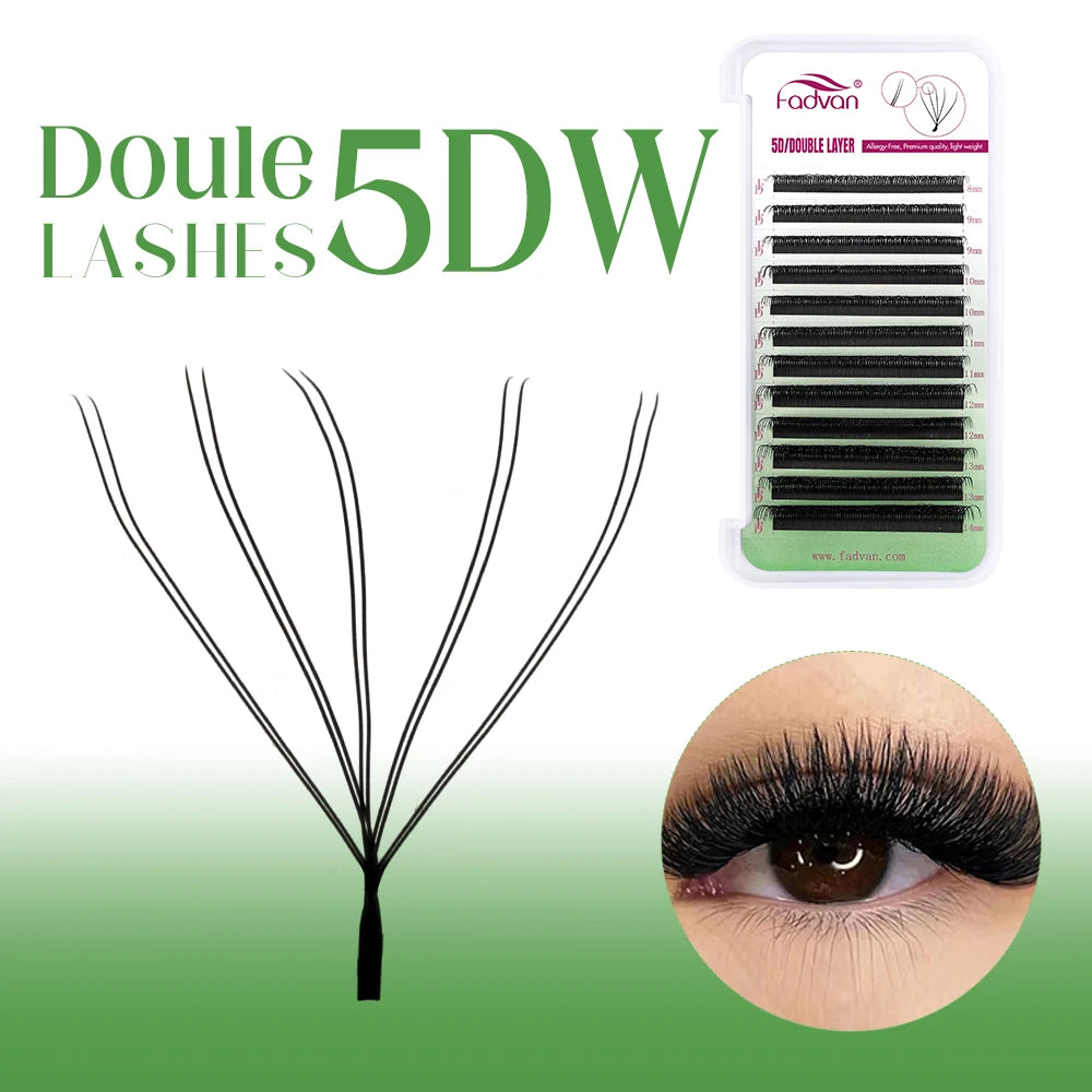 FADVAN W Shape Double Layer Eyelashes 8D/6D/10D Eyelash Extensions Natural Soft Volume Fan Brazilian Faux Mink Lashes Makeup