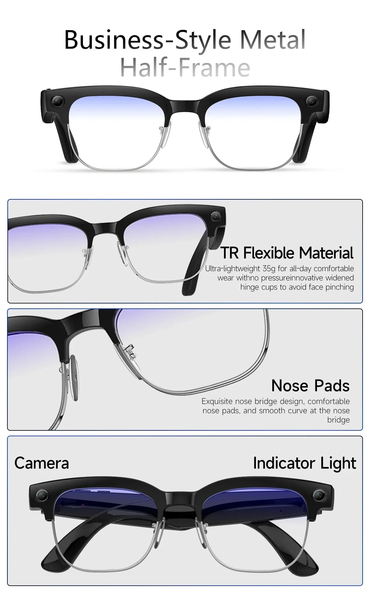 AI Smart Glasses To Take Photos Videos 800W HD Camera Intelligent Translation Photo-taking And Object Recognition Smart Glasses