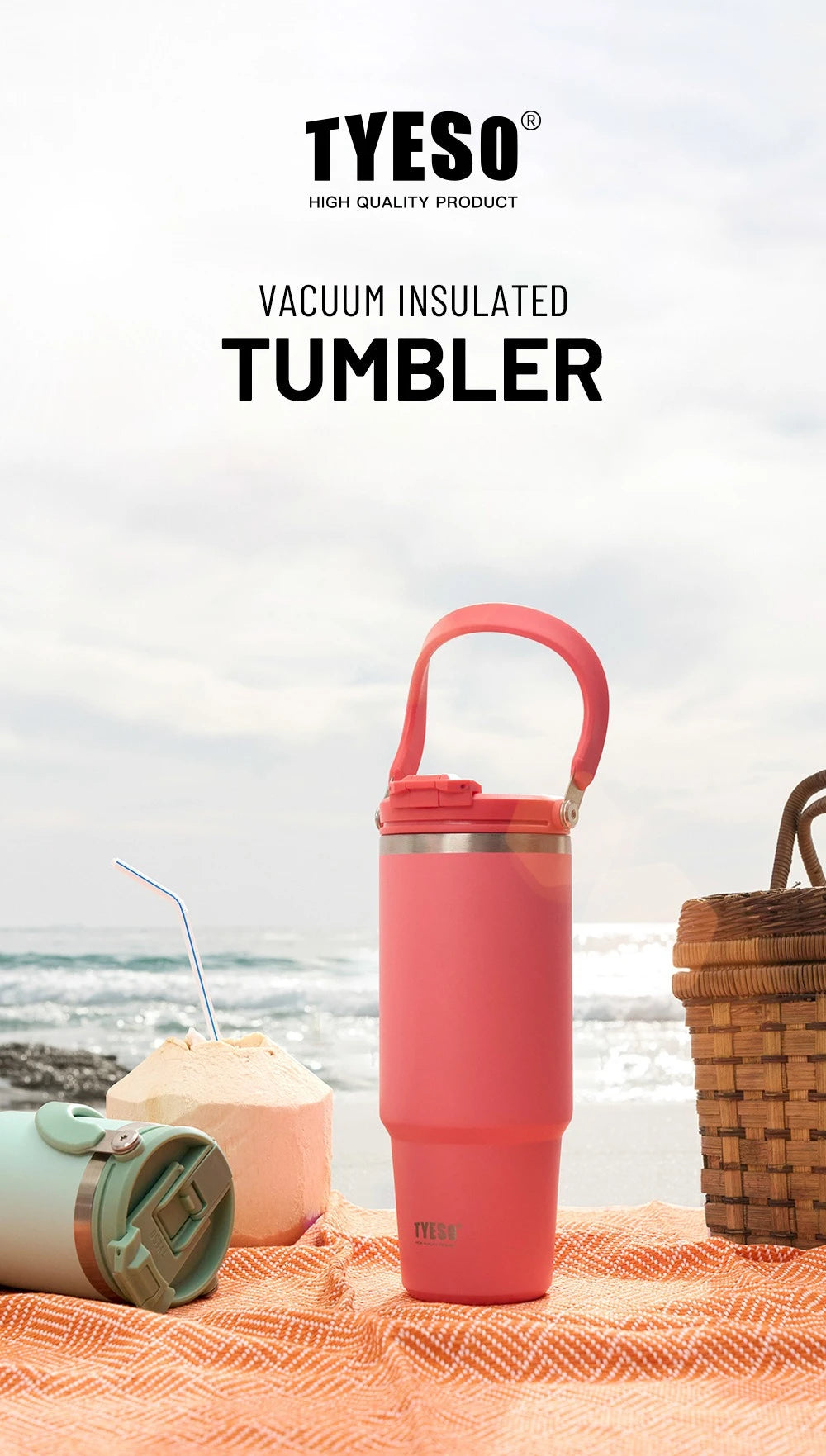 Tyeso 1200ML Handle Vacuum Flasks Cup Dual-Drink Coffee Mug Stainless Steel Ice Cup Car Bottle Hot Cold Retention Thermoses