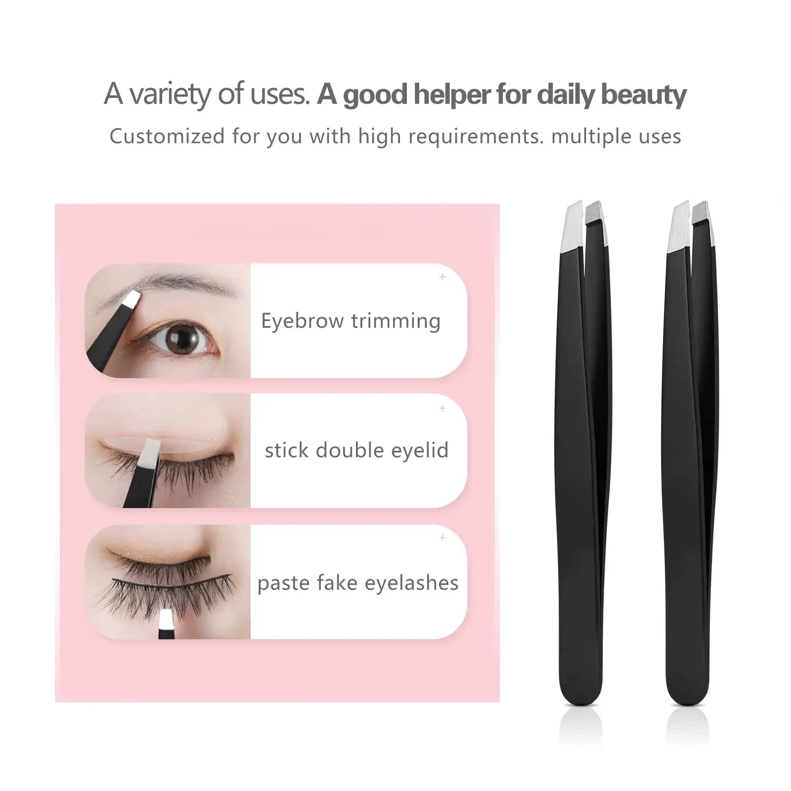 1/4pcs Black Stainless Steel Eyebrow Tweezers Slant&Flat Point Beauty Tools for Eyelash Grooming Ingrown Hair Removal Precision