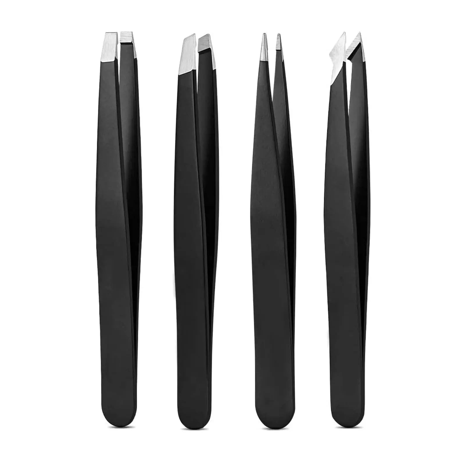 1/4pcs Black Stainless Steel Eyebrow Tweezers Slant&Flat Point Beauty Tools for Eyelash Grooming Ingrown Hair Removal Precision