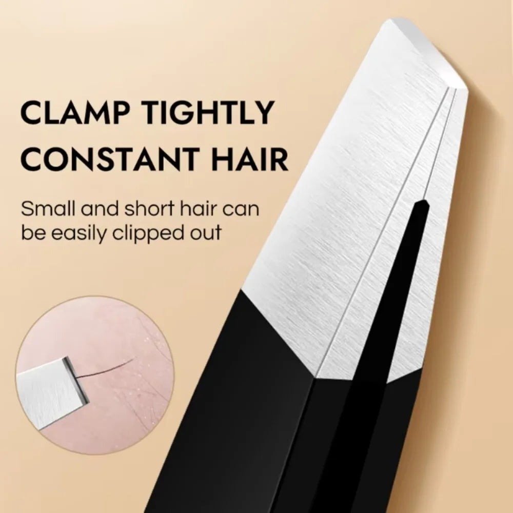 1/4pcs Black Stainless Steel Eyebrow Tweezers Slant&Flat Point Beauty Tools for Eyelash Grooming Ingrown Hair Removal Precision