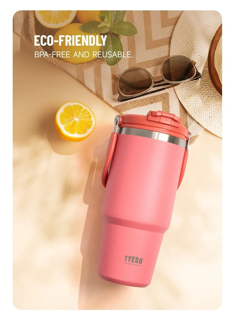 Tyeso 1200ML Handle Vacuum Flasks Cup Dual-Drink Coffee Mug Stainless Steel Ice Cup Car Bottle Hot Cold Retention Thermoses
