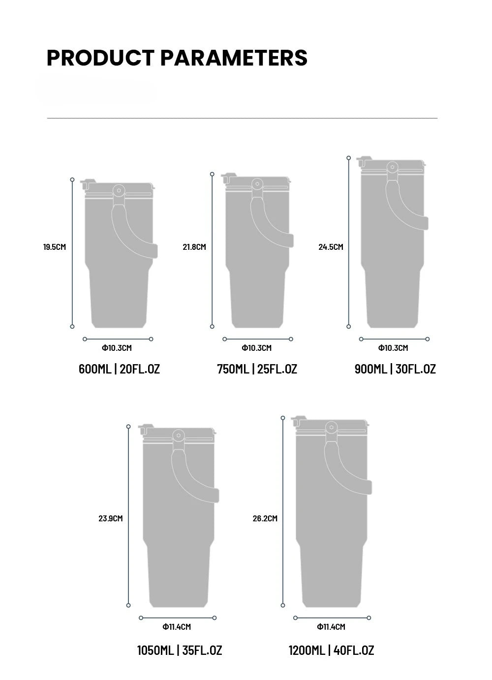 Tyeso 1200ML Handle Vacuum Flasks Cup Dual-Drink Coffee Mug Stainless Steel Ice Cup Car Bottle Hot Cold Retention Thermoses