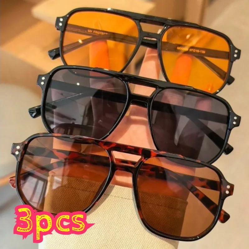 3Pcs Retro Colored Fashion Glasses Set, Stylish Decor Eyewear