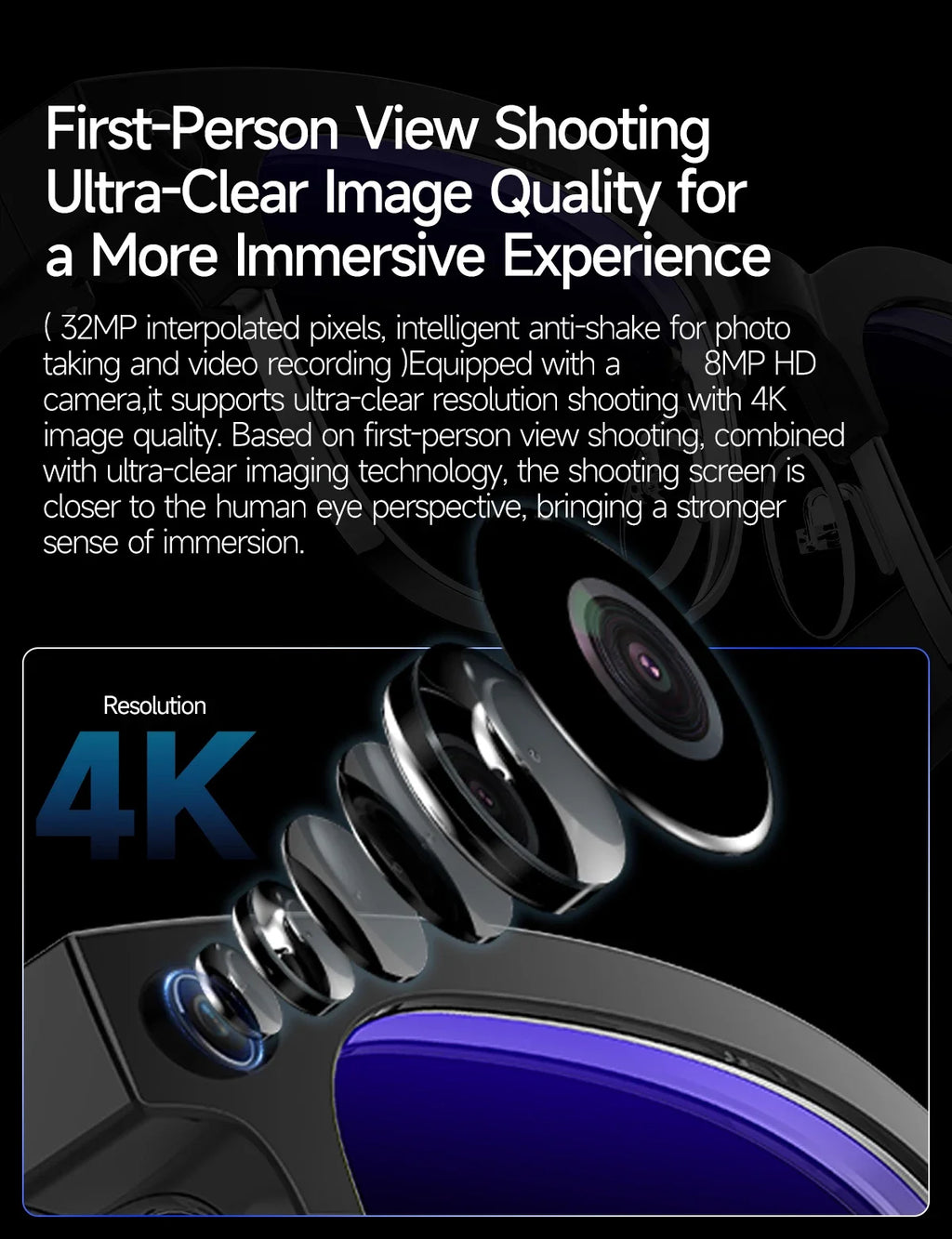 AI Smart Glasses To Take Photos Videos 800W HD Camera Intelligent Translation Photo-taking And Object Recognition Smart Glasses