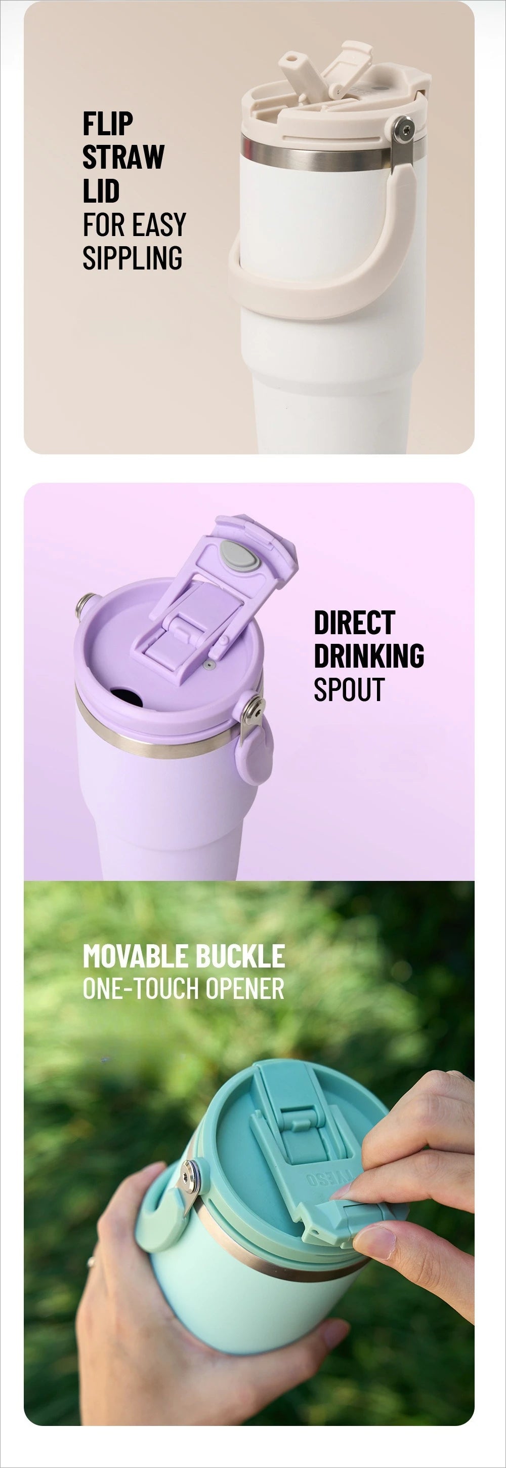 Tyeso 1200ML Handle Vacuum Flasks Cup Dual-Drink Coffee Mug Stainless Steel Ice Cup Car Bottle Hot Cold Retention Thermoses
