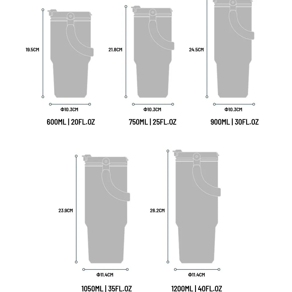Tyeso 1200ML Handle Vacuum Flasks Cup Dual-Drink Coffee Mug Stainless Steel Ice Cup Car Bottle Hot Cold Retention Thermoses