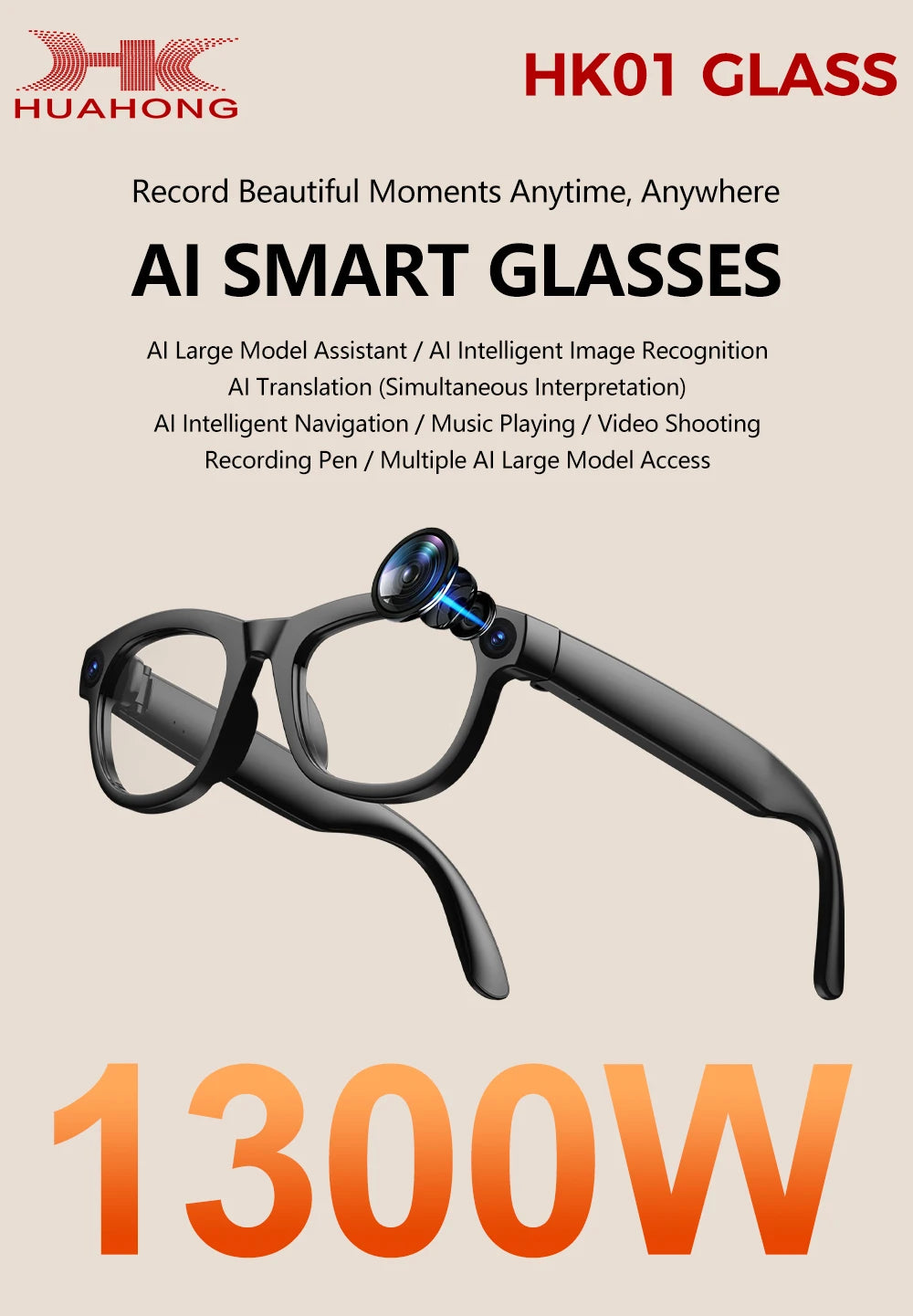 2026 AI Smart Glasses with 1300W Pixel Camera Live Streaming 130+Language Translation ChatGPT 32GB Music Call Glasses Men Women