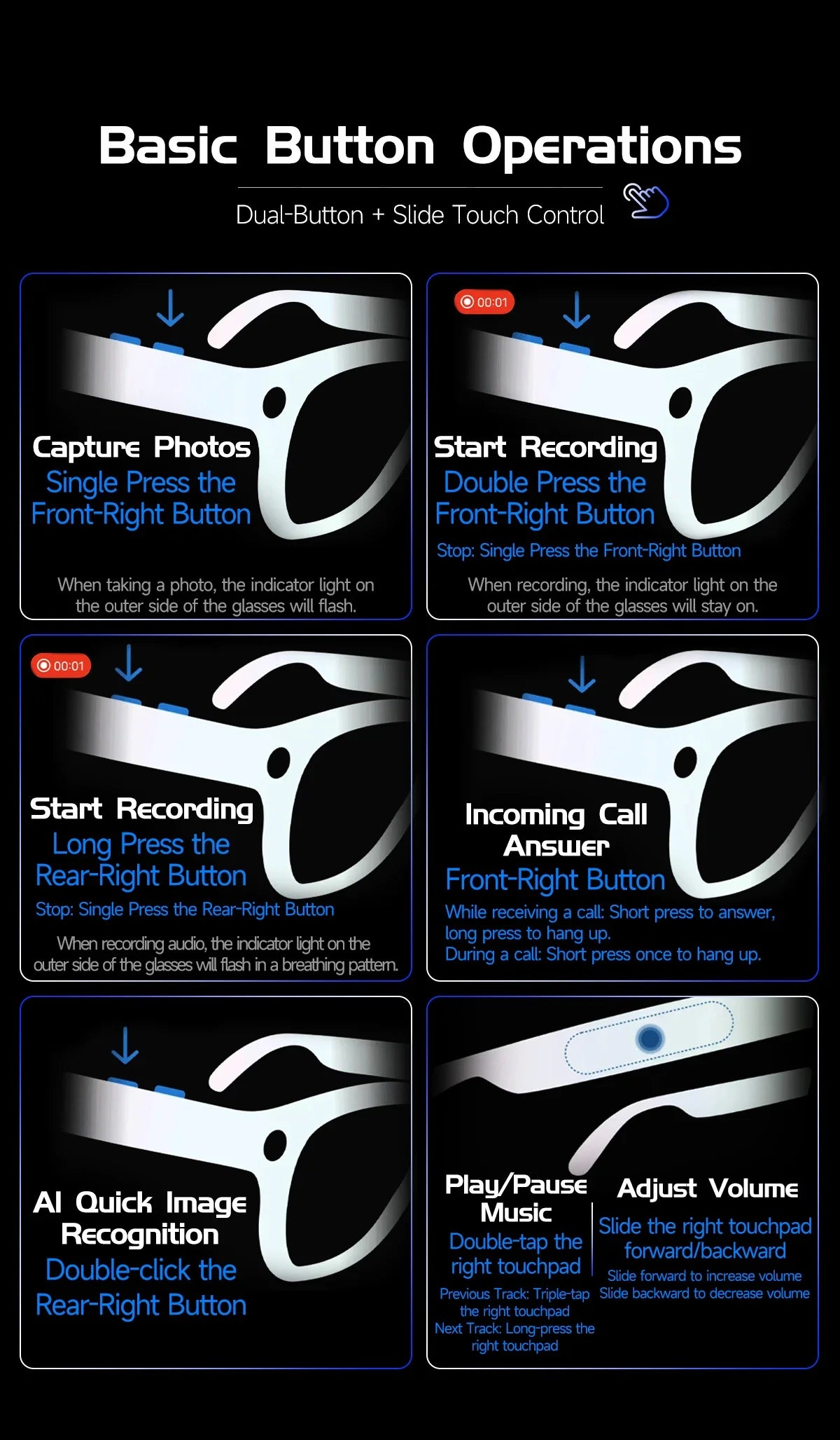 AI Smart Glasses To Take Photos Videos 800W HD Camera Intelligent Translation Photo-taking And Object Recognition Smart Glasses