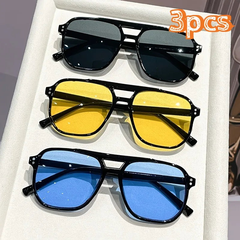 3Pcs Retro Colored Fashion Glasses Set, Stylish Decor Eyewear