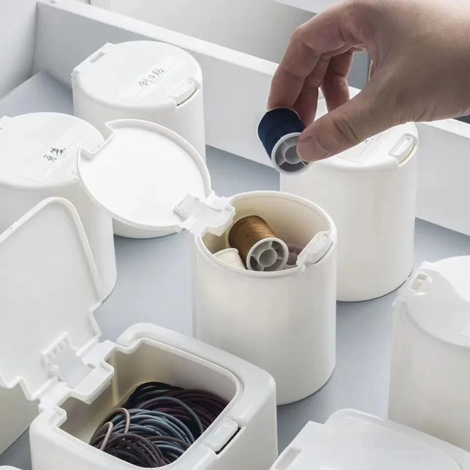 Desktop Pop-up Storage Box Cotton Swabs Makeup Organizer with Cover Dust Proof Plastic Holder Case for Small Things Beauty Tools