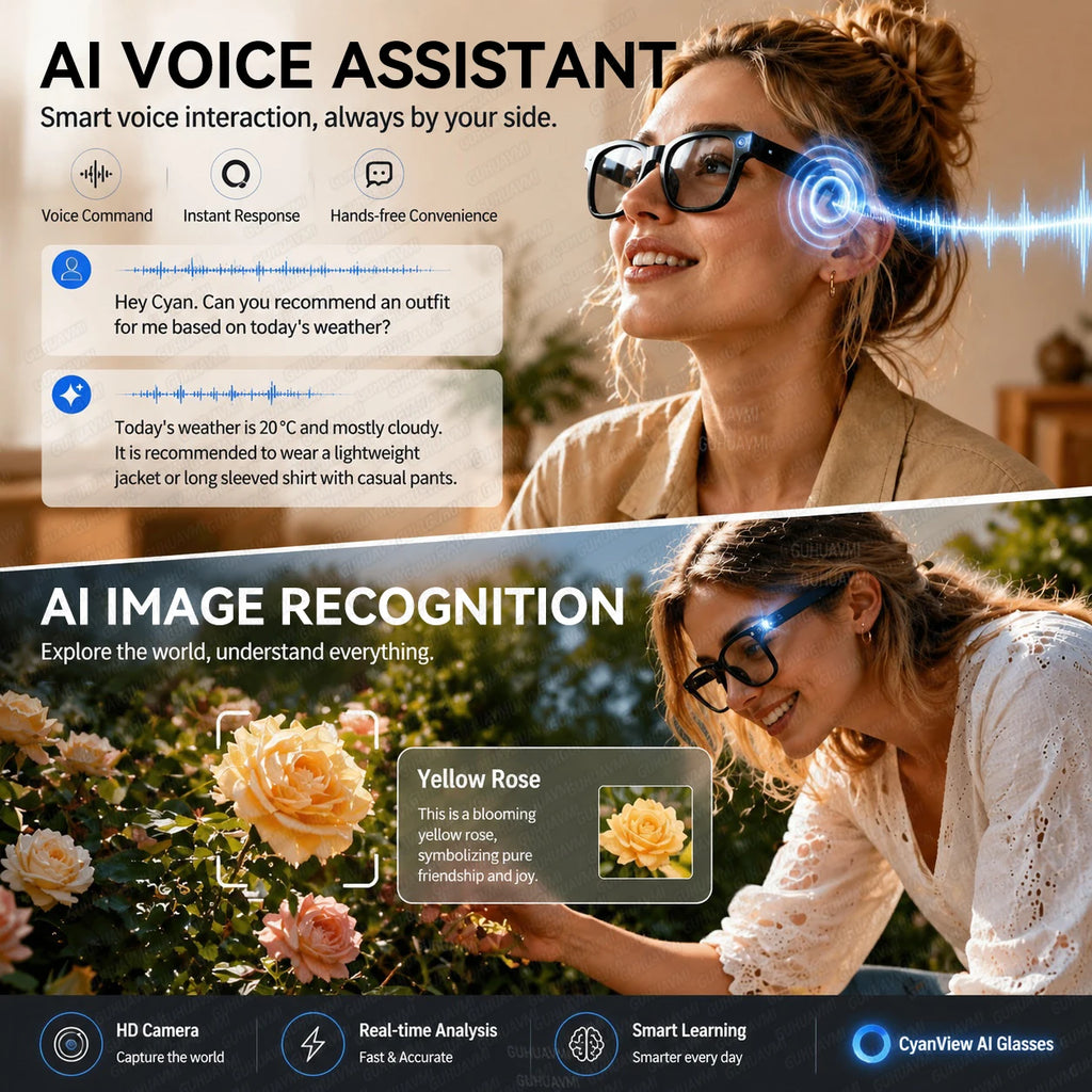 2026 AI Smart Glasses with 1300W Pixel Camera Live Streaming 130+Language Translation ChatGPT 32GB Music Call Glasses Men Women